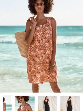 NWT Garnet Hill Orange Floral Sleeveless 100% Linen Dress